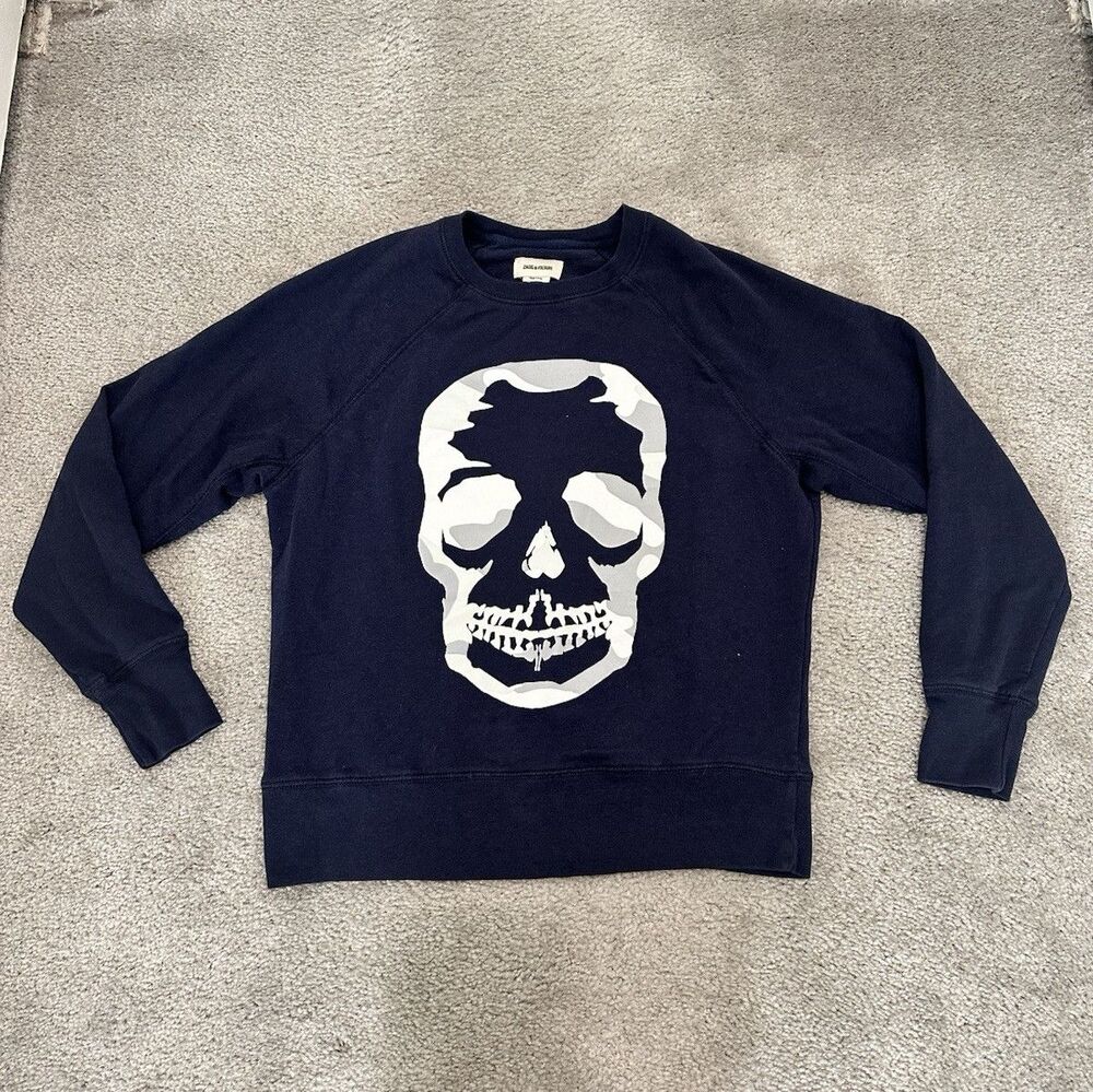 Zadig & Voltaire Women's Navy Camo Skull Pullover Sweatshirt Size XS-M MSRP $250